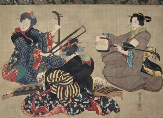 Три женщины, играющие на музыкальных инструментах