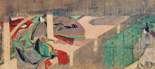 Гэндзи-моногатари эмаки. Иллюстрация к 45 главе «Девы у моста». XII век