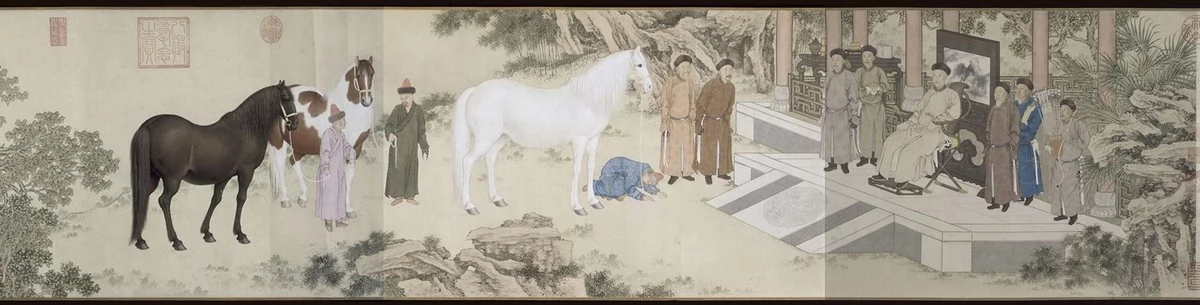 Казахи преподносят лошадей. Фрагмент. 1757 (?)